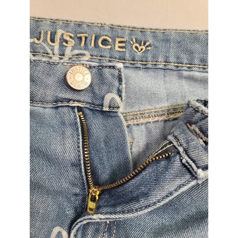 Justice Girls‎ Daisy Print Wide Leg Jeans Size 14 Light Wash Y2K Retro Floral